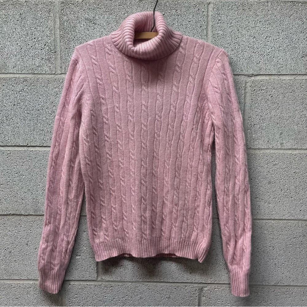 J. Crew Pink Wool Cabled Turtleneck